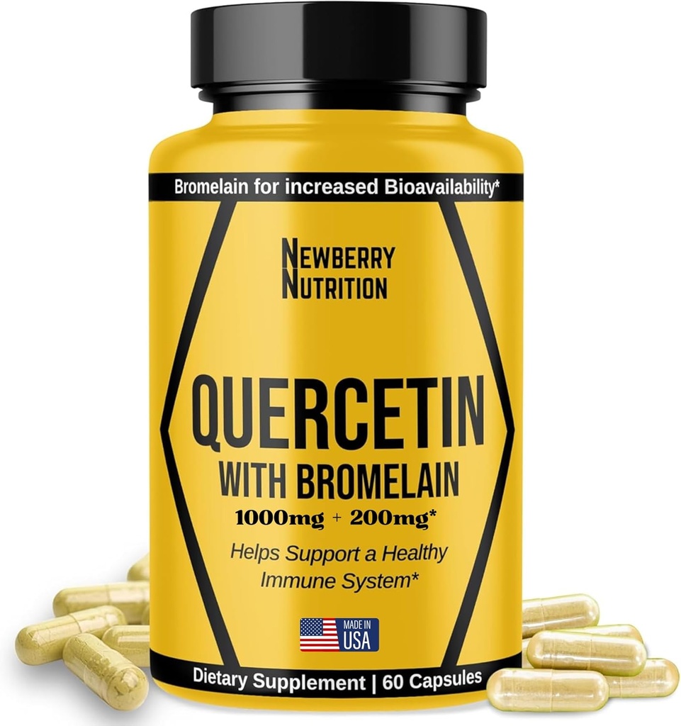 Quercetin with Bromelain Supplement 1200mg, Quercetin 500mg Capsules, Helps Support Healthy Immunity, Potent Antioxidant, 60 Count
