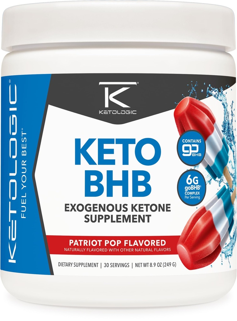 Ketologic Keto BHB (Patriot Pop Flavor) 30 Servings - Exogenous Ketone Supplement with goBHB, Beta-Hydroxybutyrate Salts
