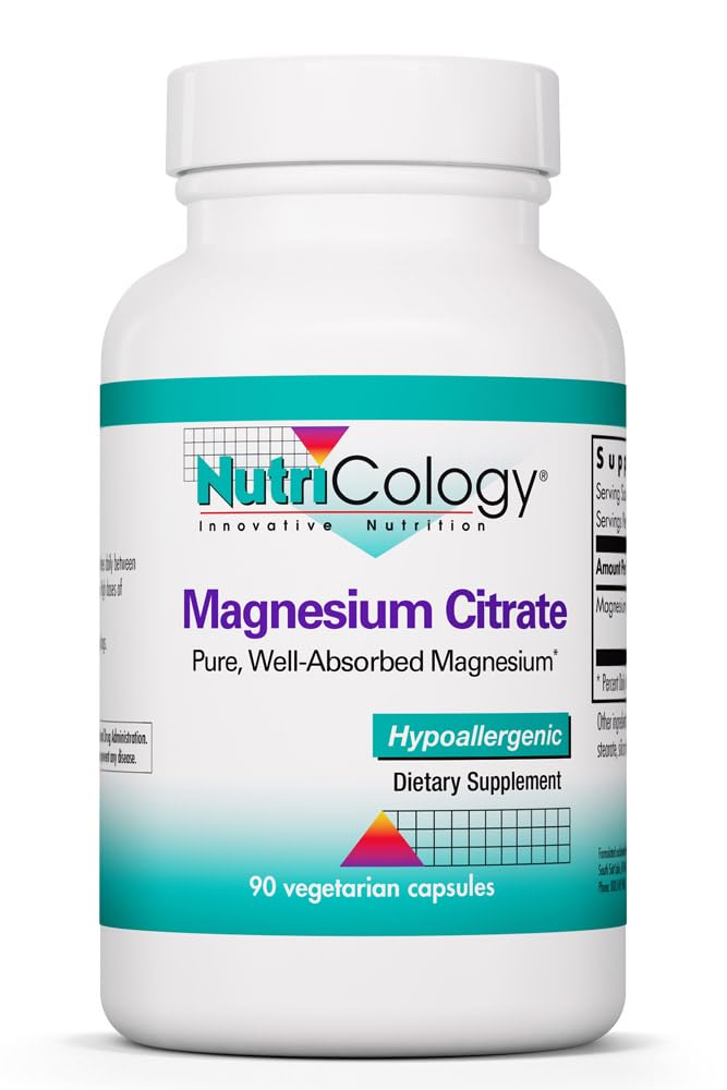 NutriCology Magnesium Citrate - Bioavailable Chelated Magnesium - Nervous System & Muscle Support - Vegetarian Capsules - Hypoallergenic Formula - 90 Servings - 90 Count