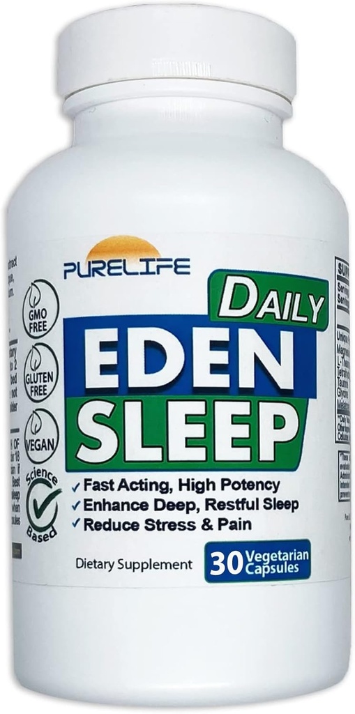 Eden Daily Sleep [New GABA Free Formula] – Fall Asleep Faster, Relax Your Body, Promote Deep and Restful Sleep (30 Vegan Capsules)