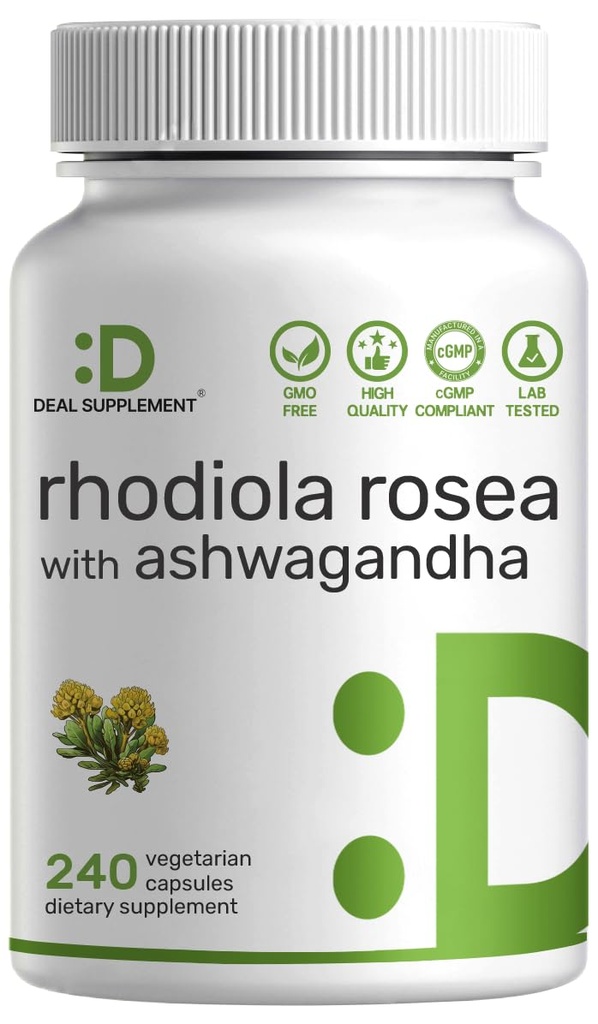 DEAL SUPPLEMENT Rhodiola Rosea with Ashwagandha, 240 Veggie Capsules – Rhodiola Rosea Supplement – Rhodiola & Ashwagandha Blend – Non-GMO