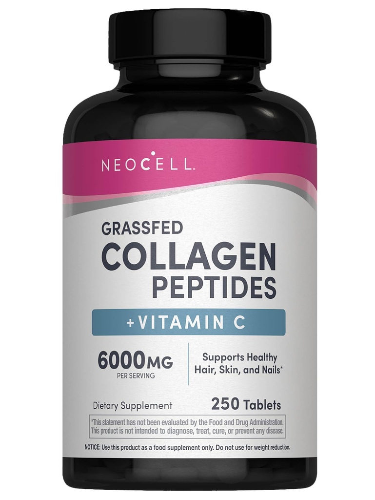 NeoCell Collagen Peptides | 250 Tablets | with Vitamin C | Grassfed Supplement | Hair, Skin, & Nails | for Women and Men