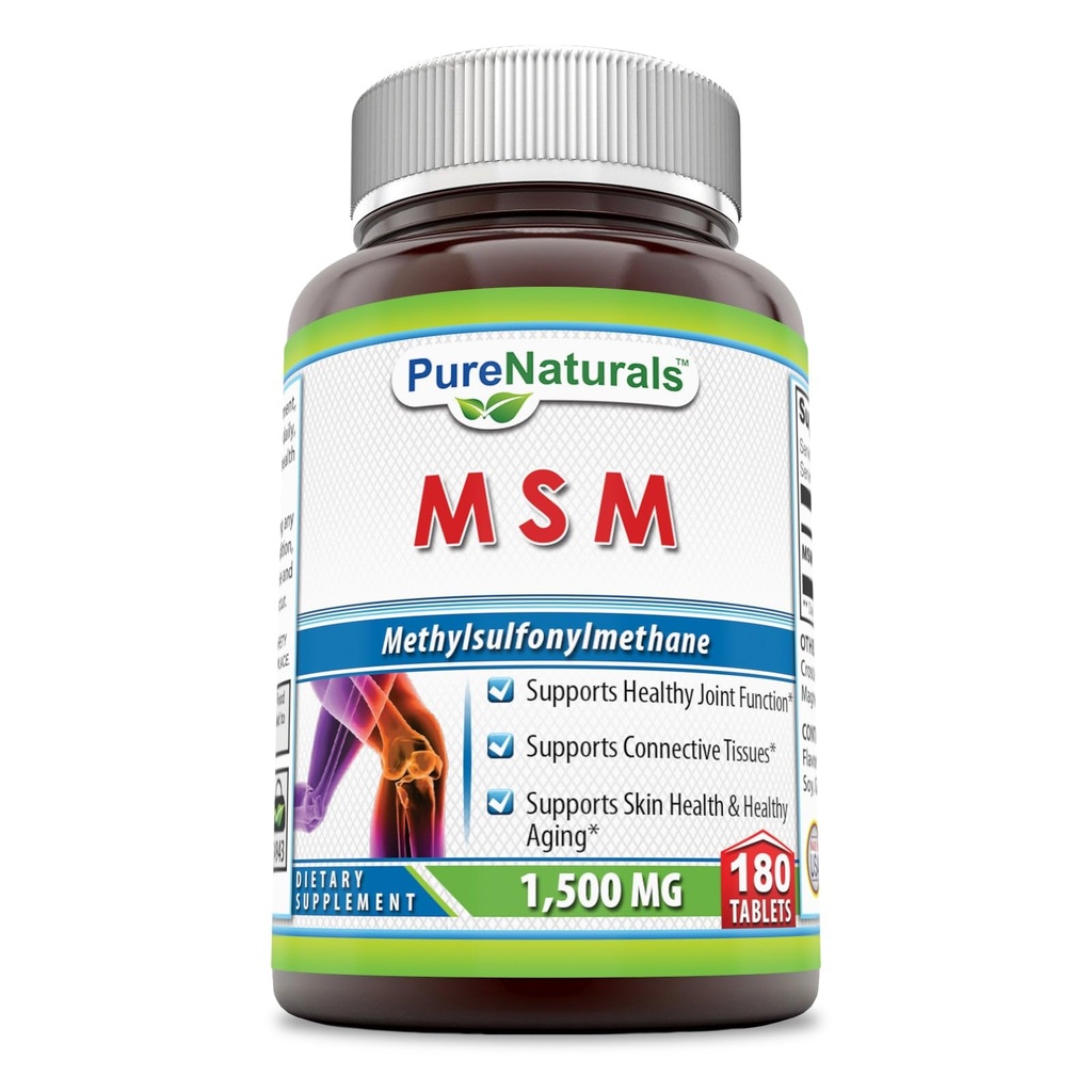 Pure Naturals MSM (Methylsulphonylmethane) Supplement | 1500 Mg Per Serving | 180 Tablets | Non-GMO | Gluten-Free | Made in USA