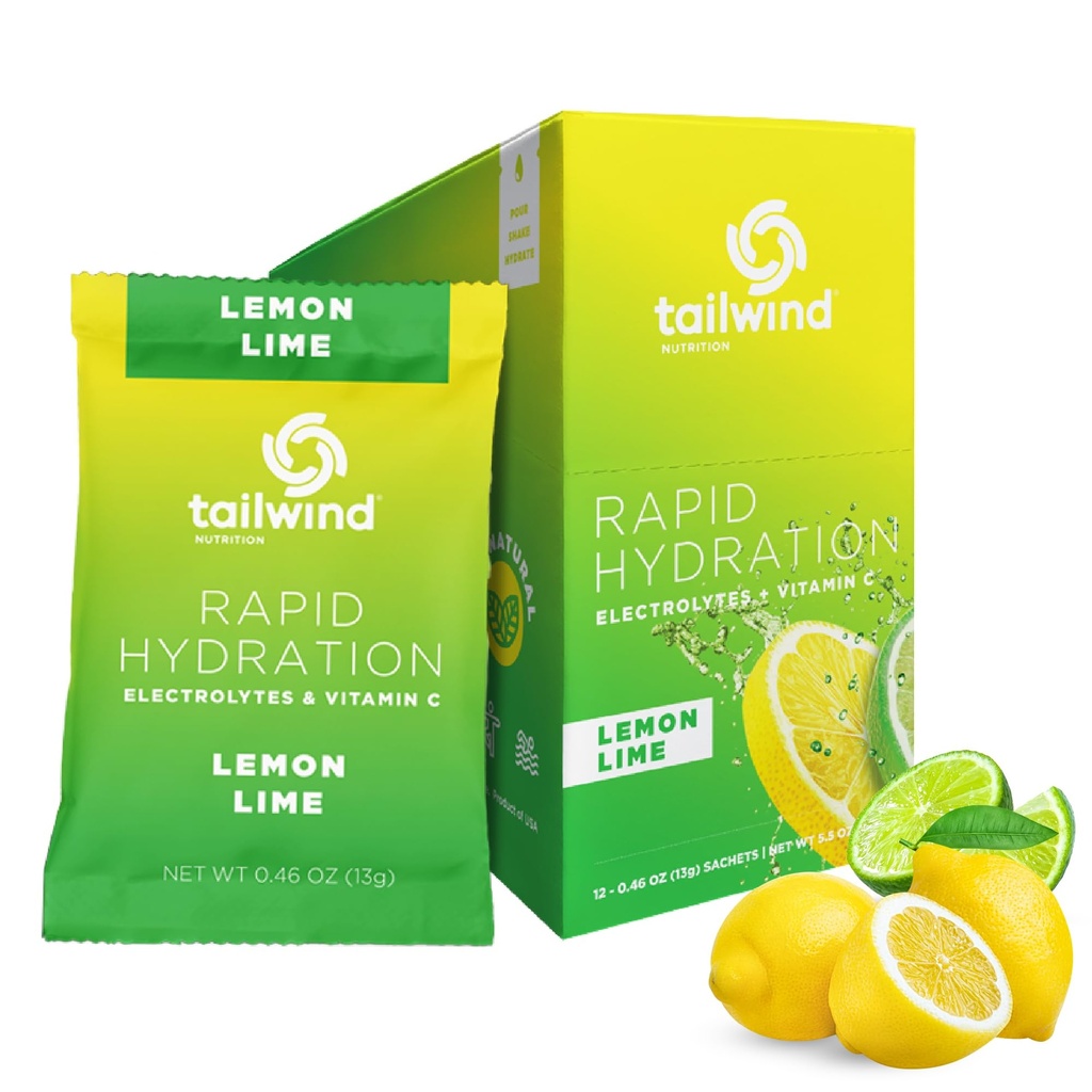 Tailwind Nutrition Rapid Hydration, Electrolyte & Hydration Powder, Vitamin C & Sea Salt Exercise Workout Mix, Lemon Lime, Pack of 12 Sticks