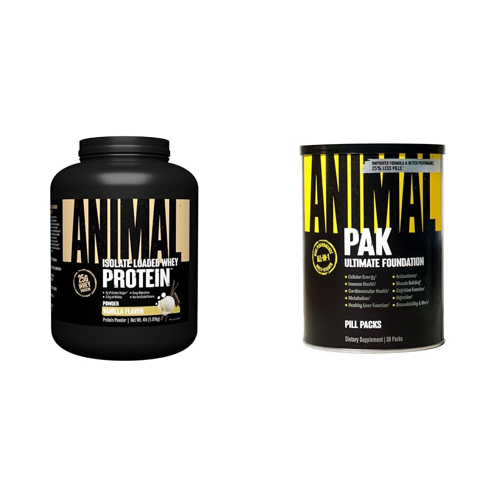 Animal Whey Isolate Whey Protein Powder 4 Pound Pak Convenient All-in-One Vitamin & Supplement Pack 30 Count