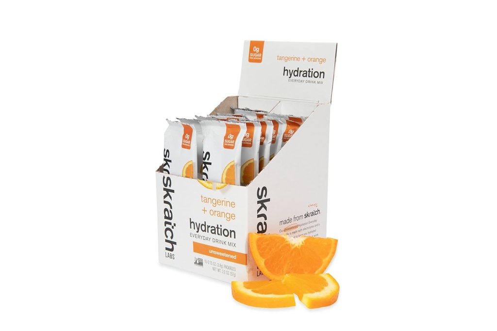 Skratch Labs Unsweetened Electrolyte Powder Packets - Everyday Hydration - Sport Drink Mix - Sugar Free - Electrolytes Booster- Tangerine + Orange - 15 Servings - Keto, Paleo, Vegan, Non-GMO