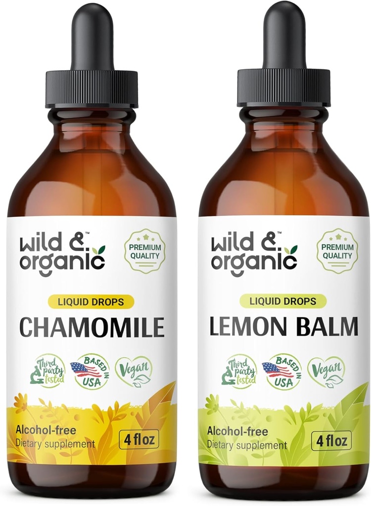 Wild & Organic Chamomile Tincture 4 fl oz & Lemon Balm Tincture 4 fl oz