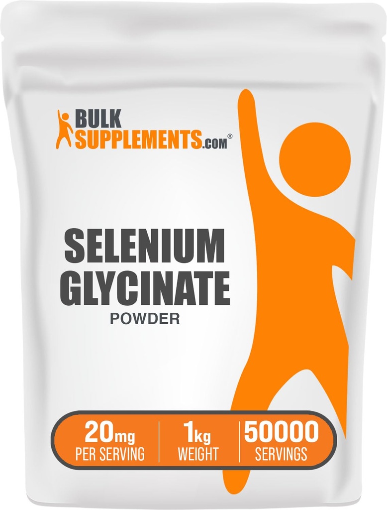 BulkSupplements.com Selenium Glycinate Powder - Selenium 200mcg, Mineral Supplement - Essential Trace Mineral & Gluten Free, 20mg per Serving, 1kg (2.2 lbs) (Pack of 1)