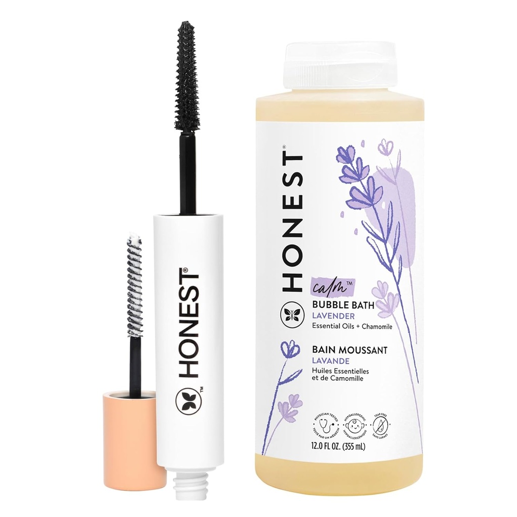 Honest Beauty Extreme Length Volumizing Clean Mascara + Honest Lavender Foaming Bubble Bath Bundle | Naturally Derived + Cruelty Free | 0.27 fl oz, 12 fl oz