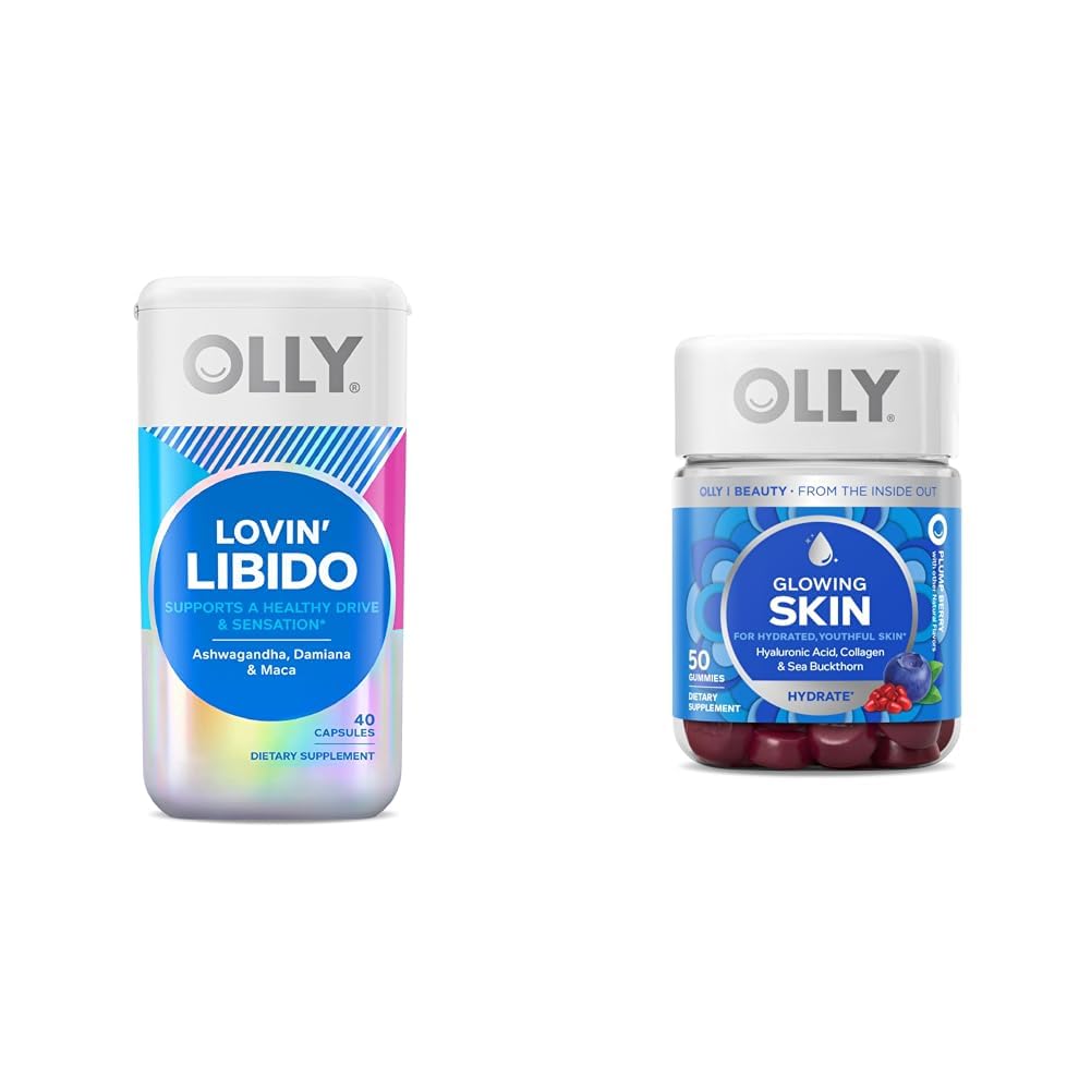 OLLY Lovin Libido Capsules for Women, 20 Day Supply (40 Count) and Glowing Skin Gummy, 25 Day Supply (50 Count) Bundle