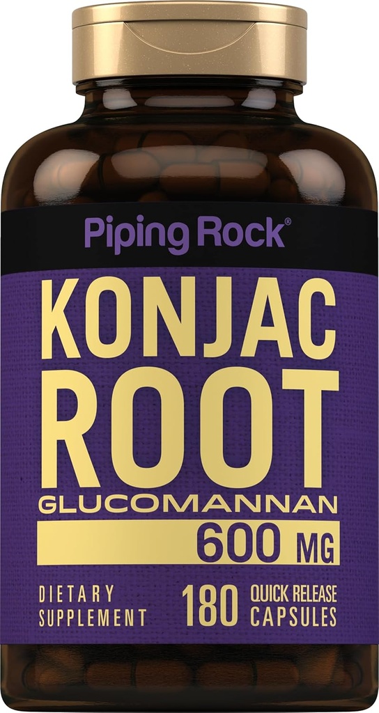 Piping Rock Glucomannan Capsules 600mg | 180 Pills | Konjac Root Fiber Supplement | Non-GMO, Gluten Free