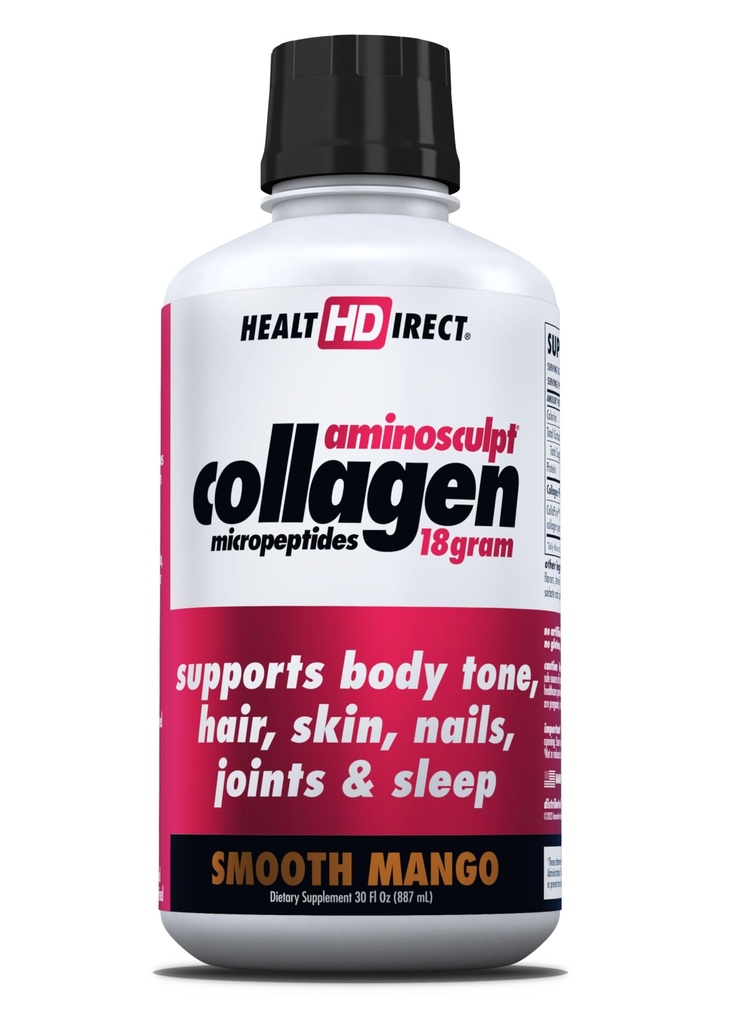 HEALTH DIRECT AminoSculpt Sugar-Free Collagen Supplement - High Potency Medical-Grade Protein for Hair, Skin, Nails & Joints, Grass-Fed, Non-GMO, Liquid Collagen - Smooth Mango - 30 Fl Oz