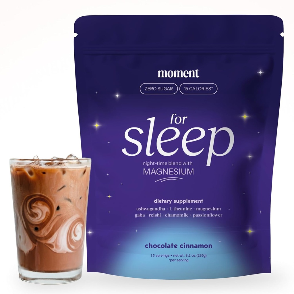 Moment Sleep Powder (Shark Tank) | Hot Chocolate | Melatonin Alternative | 0 Sugar | Low Calorie | Mushroom Drink | Adaptogens, Reishi, GABA, Magnesium, Chamomile | Keto | Dairy Free | 15 Servings