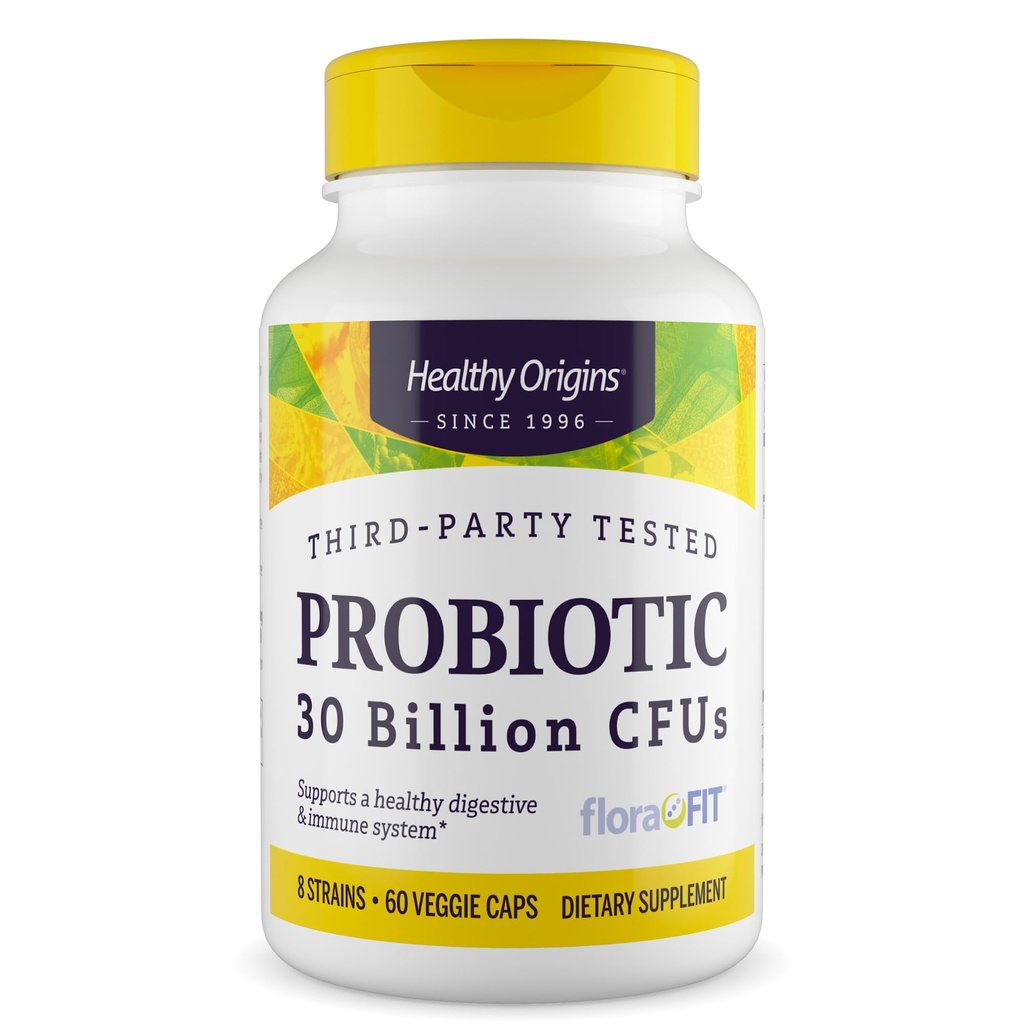 Healthy Origins Probiotic 30 Billion CFUs, 60 Veggie Capsules - 8 Clinically Studied Strains Including Lactobacillus & Bifidobacterium - Supports Microbiome, Gut & Immune Health- 2 Month Supply