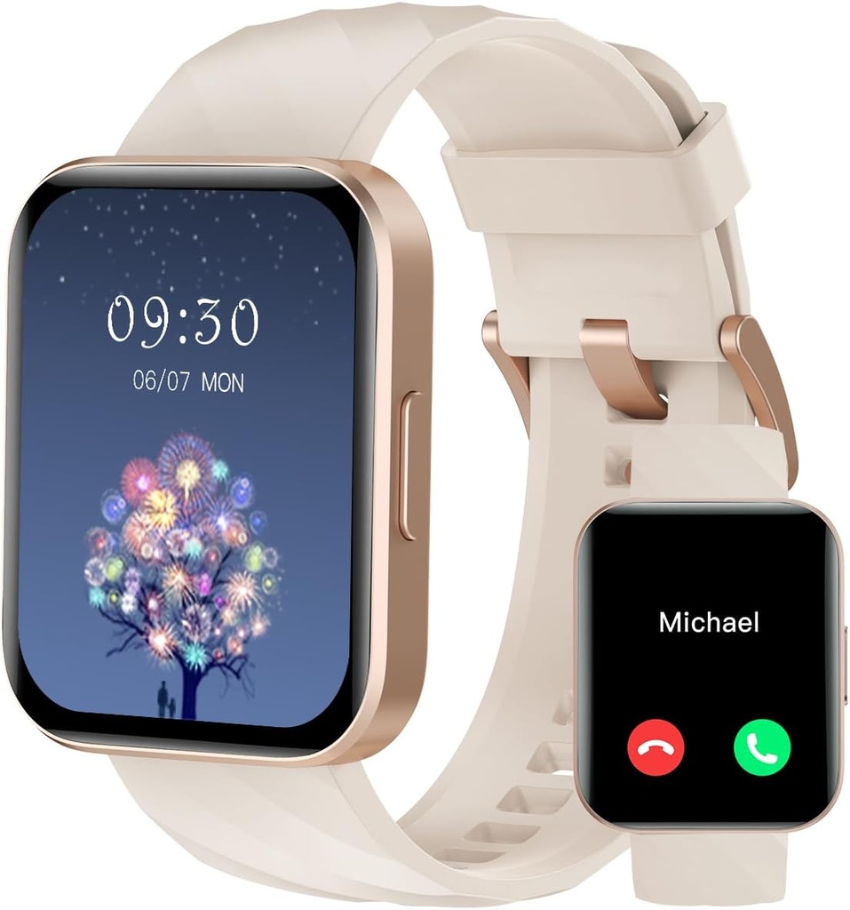 RUIMEN Smart Watches for Women Men (Answer/Make Calls) Compatible with iPhone/Android Phones, 1.85" HD Screen Fitness Tracker Heart Rate Monitor 100+ Sports Tracker Watch Waterproof (Milky White)