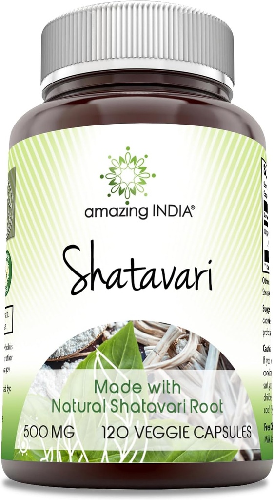 Amazing India Natural Shatavari Supplement | 500 Mg per Serving | 120 Veggie Capsules | Non-GMO | Gluten-Free | Made in USA