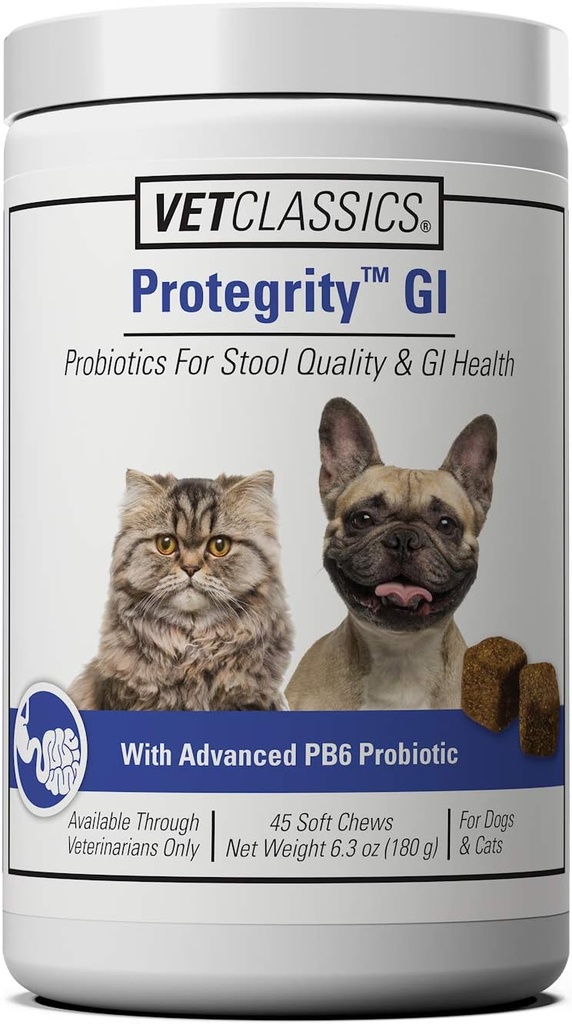 Vet Classics Protegrity GI Probiotics for Dogs & Cats for Stool Quality & Gastrointestinal Health, Supports GI Health in Stressed & Imbalanced, 45 Soft Chews