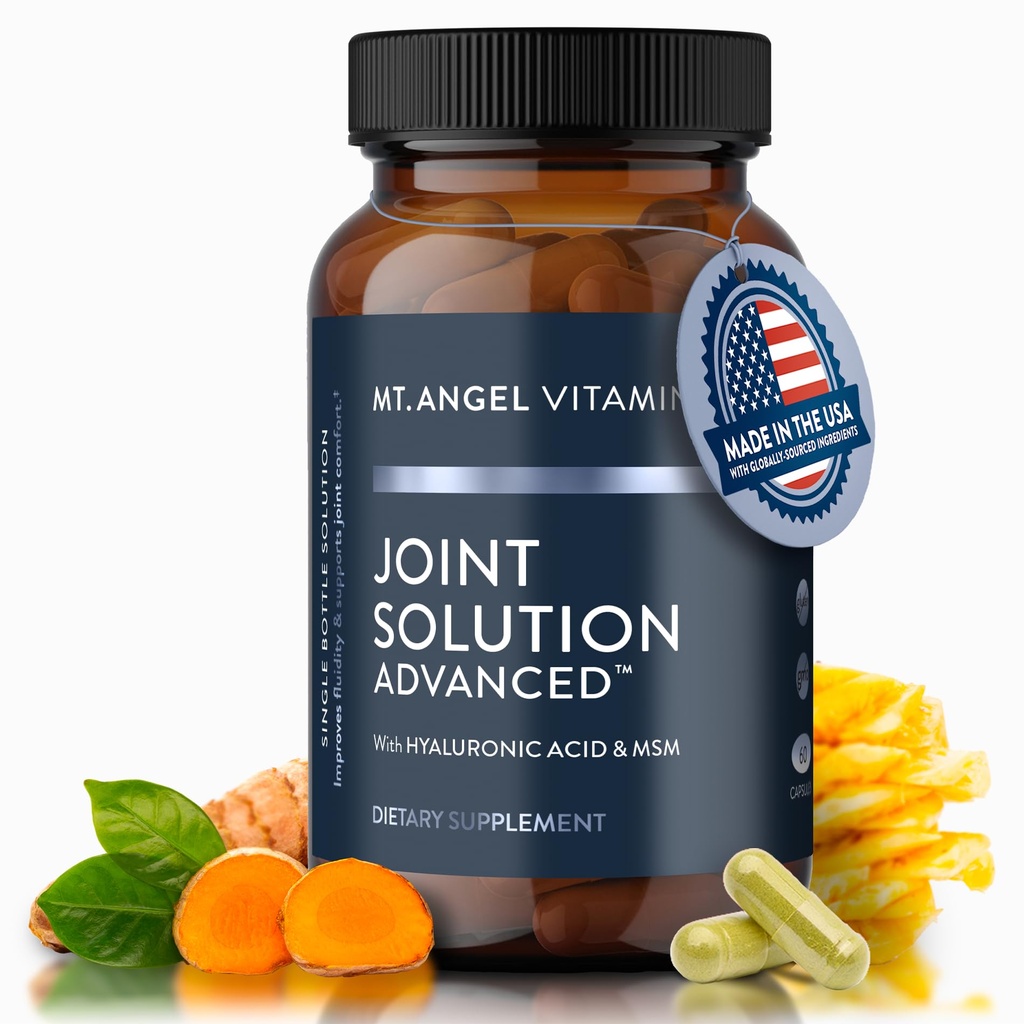 Mt. Angel Vitamins - Joint Solution Advanced, with Curcumin C3 Complex, Glucosamine, Hyaluronic Acid, Bromelain, Collagen Type 2 & MSM, Improves Fluidity & Supports Joint Comfort (60 Capsules)