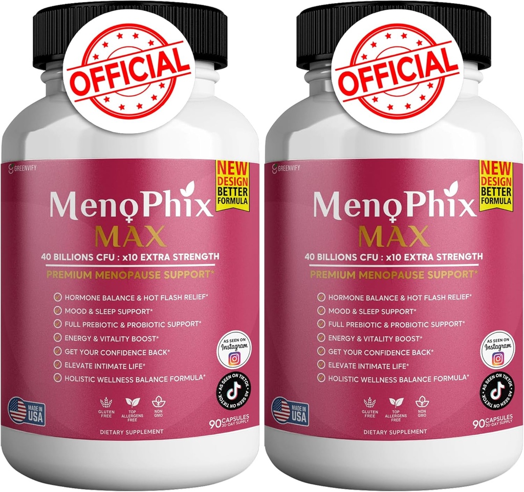 MenoPhix Max Premium Menopause Support Supplement, 40 Billions CFU, Extra Strength, 180 Capsules (2)