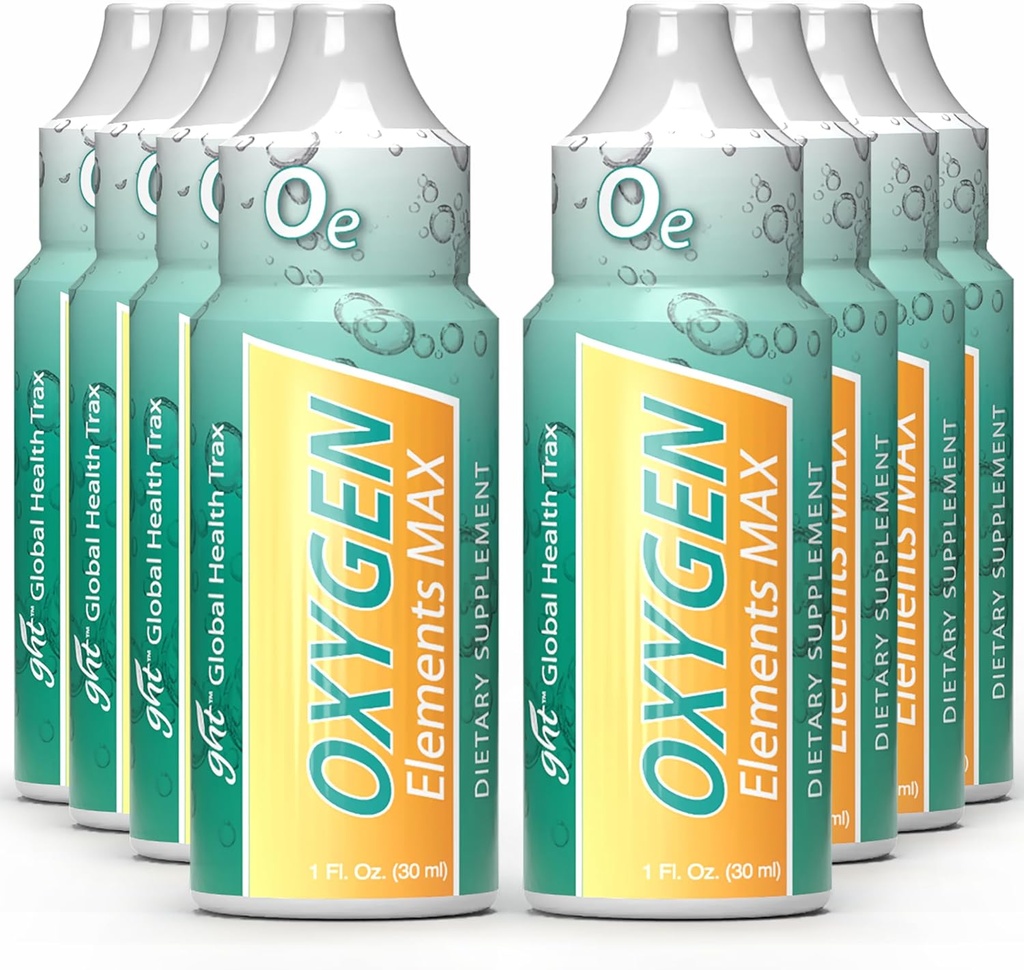 GHT - Oxygen Elements Max Liquid Oxygen Drops in 1 Ounce Bottle, Portable Supplement - Bolster Endurance and Stamina, Cleanse Cells (8 Pack)