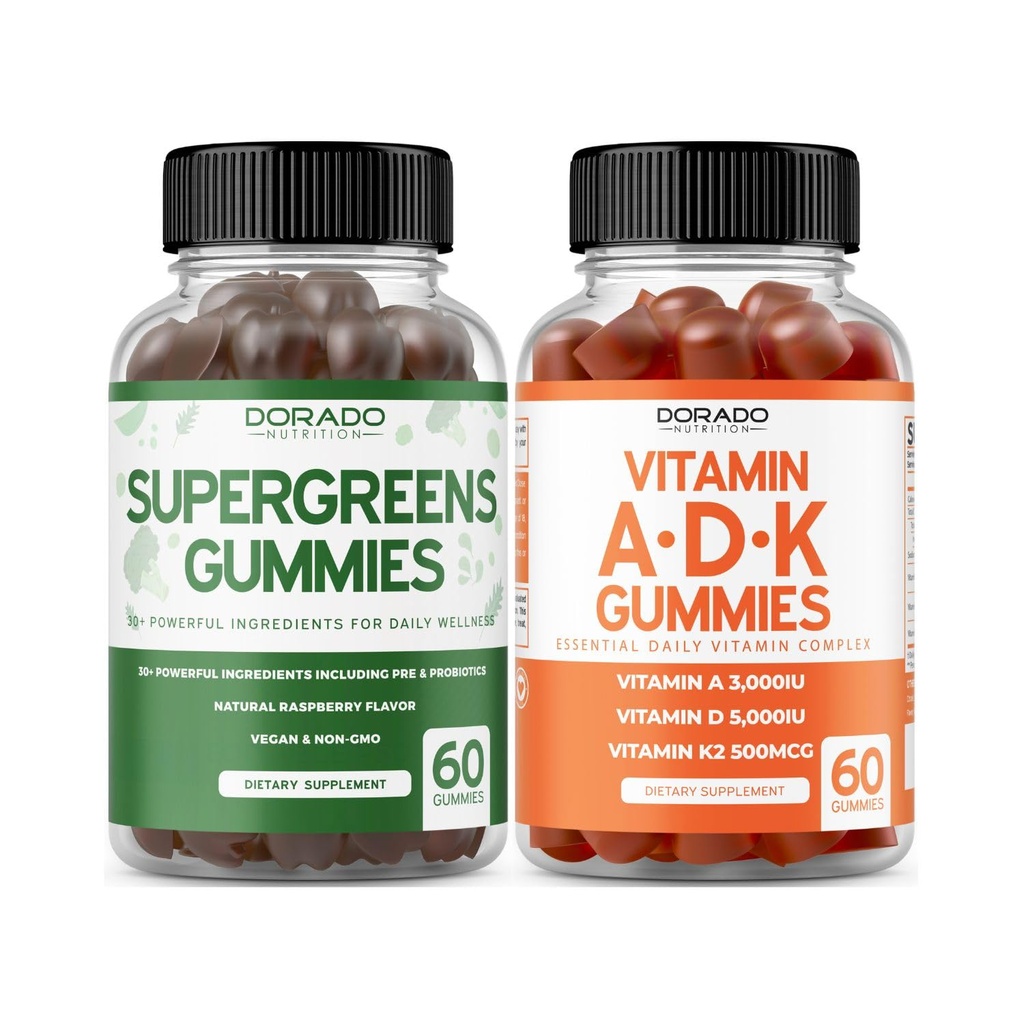 Supergreens Gummies (60 Gummies) Greens Supplements with 8 Ingredient Power Blend - Superfood for Immunity Support for Adults and ADK (60 Count) with D & K - 10 Vegan Supplement - Non GMO & USA Made