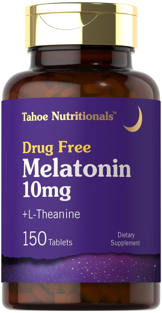 Tahoe Nutritionals Melatonin 10mg | 150 Tablets | with L-Theanine | 100% Drug Free Aid | Vegetarian, Non-GMO, Gluten Free Supplement