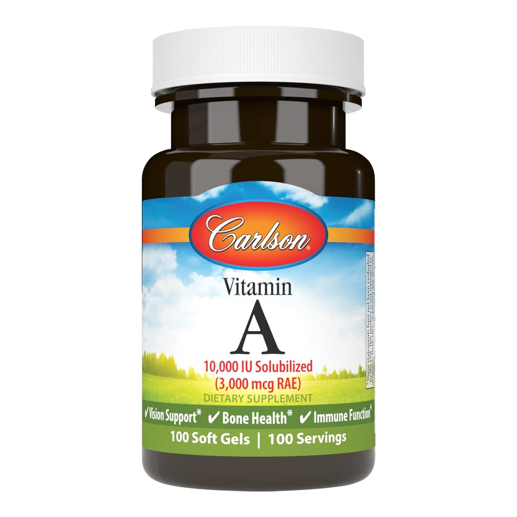 Carlson - Vitamin A Solubilized, 10000 IU (3000 mcg RAE), Water Soluble, Vision Health, 100 Softgels
