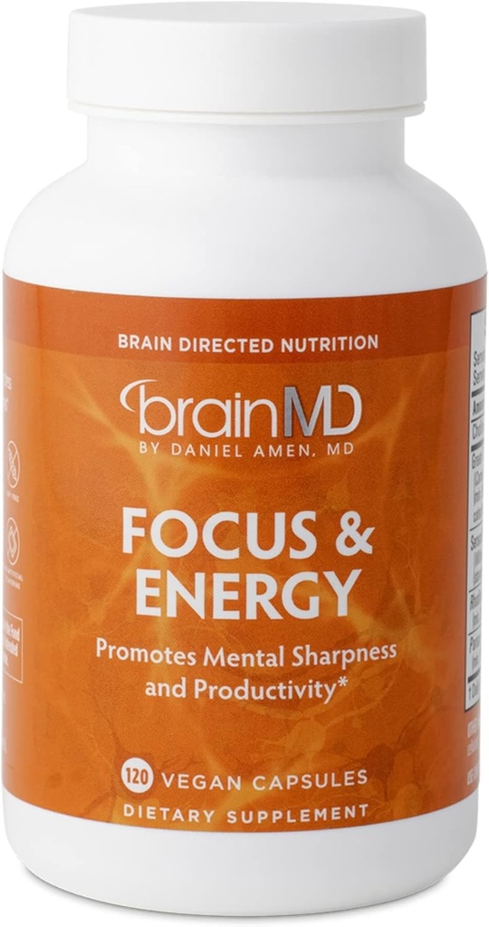BRAINMD Dr Amen Focus & Energy - 120 Capsules, Pack of 2 - Promotes Concentration & Attention - Caffeine Free, Gluten Free - 60 Total Servings