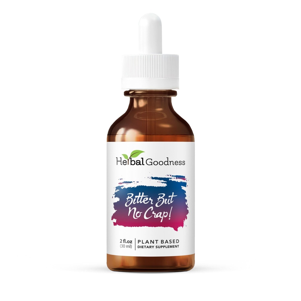 Herbal Goodness Bitter But No Crap Liquid Supplement for Body Cleanse, Energy Support and Health Boost | Non-GMO Burdock Root Organic, Bitter Melon, Maca Root, Dandelion Root - 2 fl. oz per Bottle