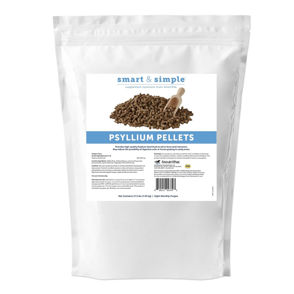 Smart & Simple Psyllium Pellets for Horses | Psyllium Husk Fiber Supplement for Equine Digestive Wellness Support | Apple-Banana Flavored | 8 Monthly Purges | 17.5 lb Bag