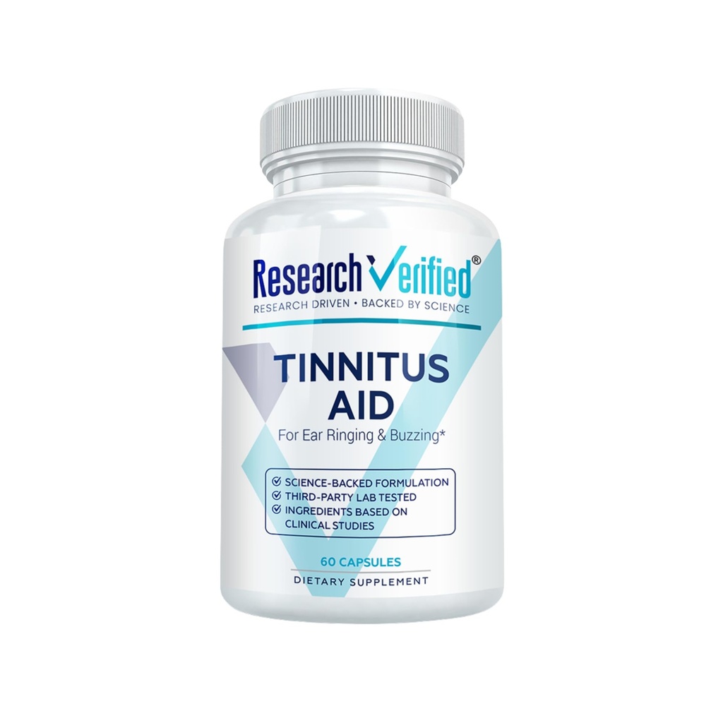 Research Verified Tinnitus Aid - Lessen Internal Ringing - Ginkgo Biloba, Vitamin C, Full Spectrum B Complex Blend, Magnesium - 60 Capsules - Vegan - Made in the USA