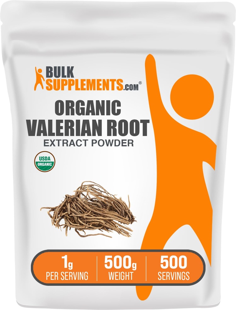 BulkSupplements.com Organic Valerian Extract Powder - Sourced from Valerian Root, Herbal Supplement - Gluten Free, 1g per Serving, 500g (1.1 lbs) (Pack of 1)