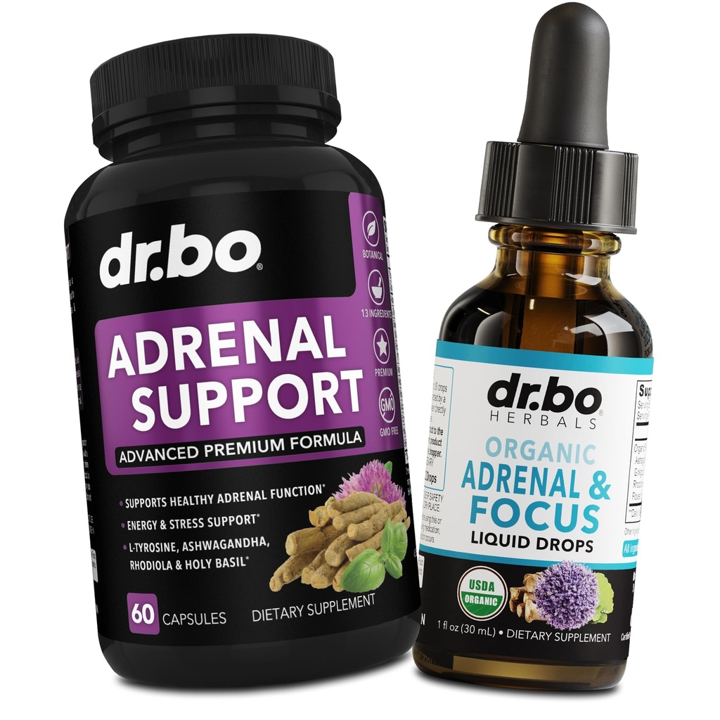 Adrenal Support Cortisol Manager Supplements - Adrenal Fatigue Supplements Capsules Organic Liquid Drops Focus Women Men - Natural Adaptogen Ashwagandha Holy Basil L Tyrosine Complex Health