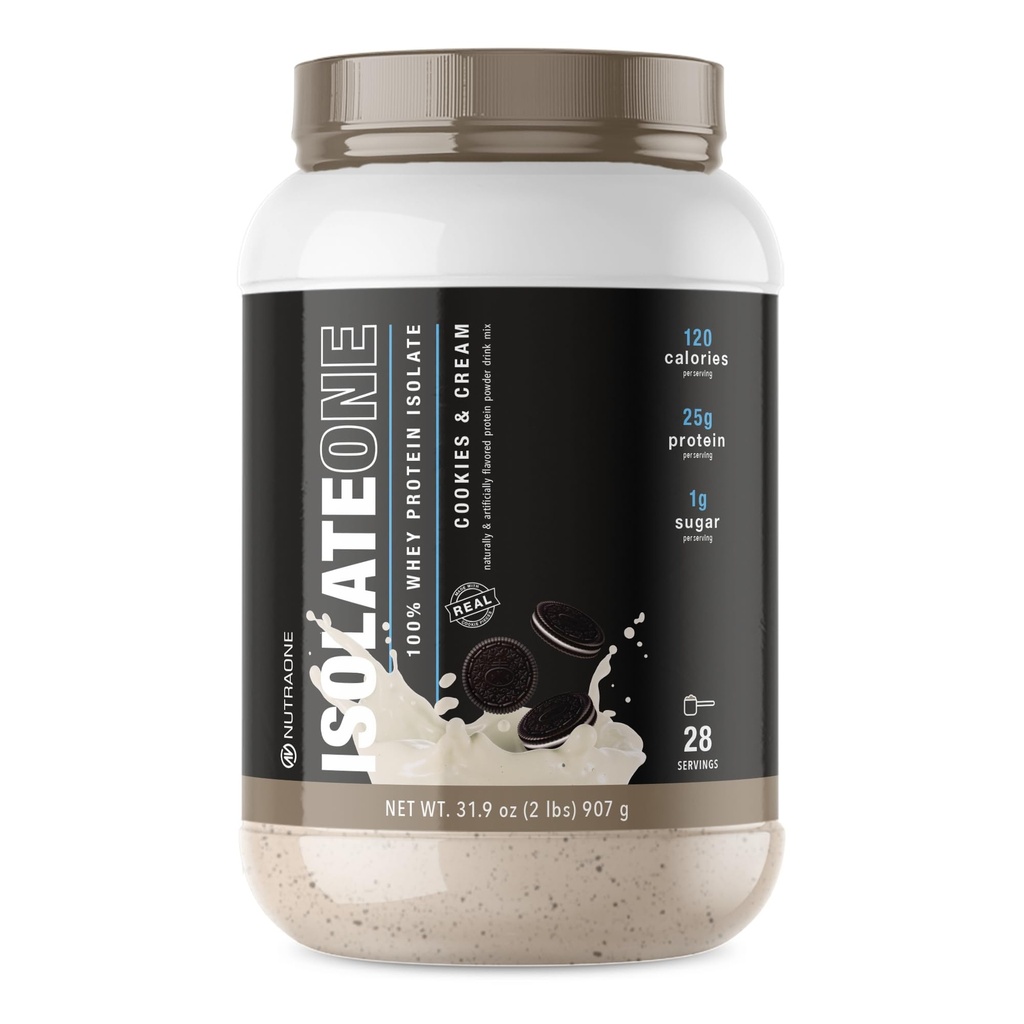 NutraOne IsolateOne Whey Isolate Protein Powder 100% Pure Whey Isolate Powder (Cookies & Cream - 28 Servings)
