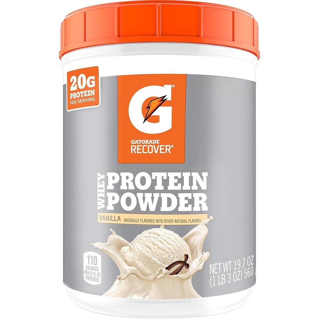 Gatorade Whey Protein Powder, 20 Servings Per Canister, 20 g of Protein Per Serving, Vanilla, 19.7 Oz