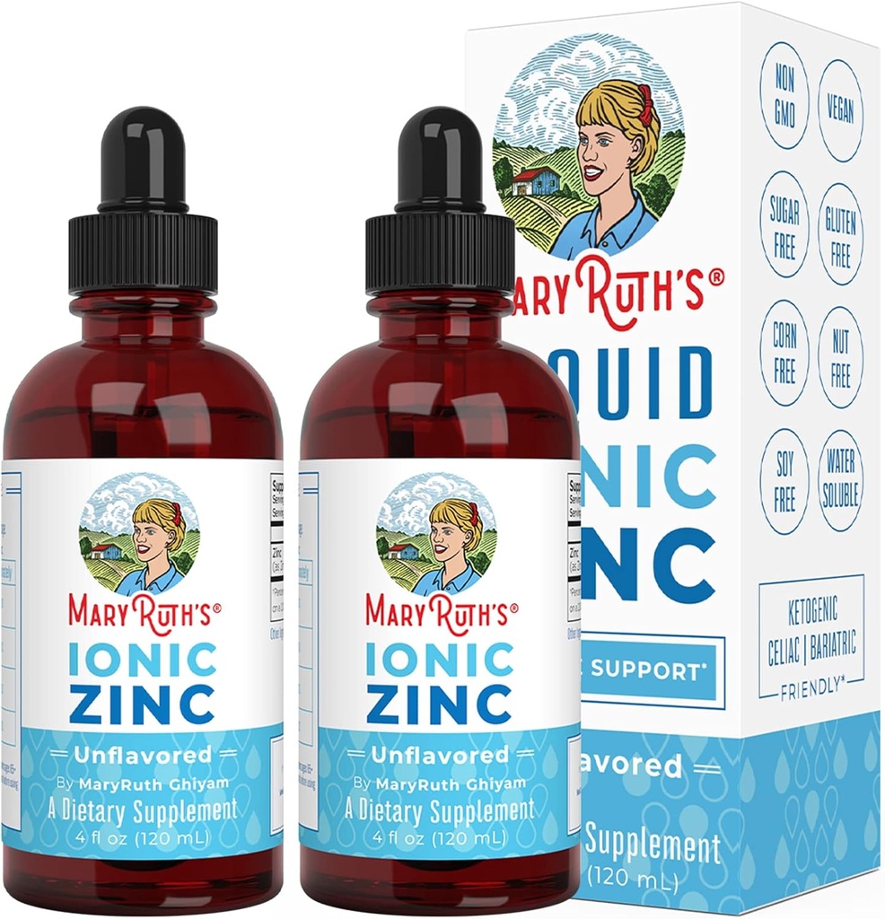 MaryRuth Organics, Ionic Zinc Liquid Drops for Immune Support Unflavored 4oz.(120 ml) 2 Pack