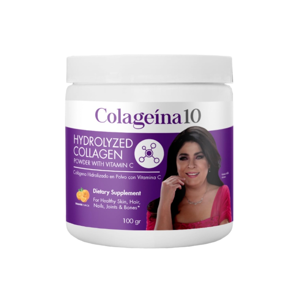 Colageina 10, Hydrolyzed Collagen Powder with Vitamin C, Improves Skin's Appearance, Helps Hair Growth, Healthier Nails, 3.5 Oz Powder, Jar.