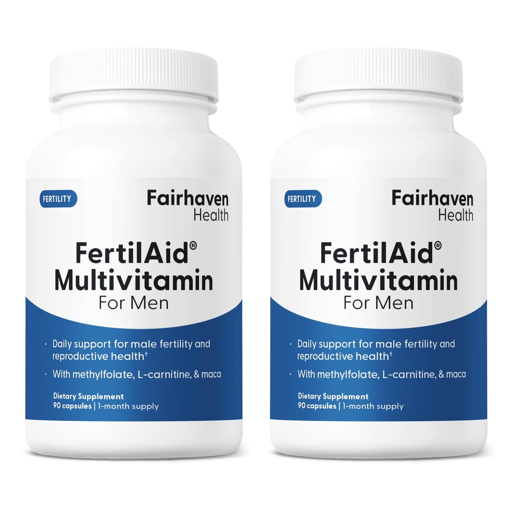 Fairhaven Health FertilAid for Men Fertility Supplements for Men Two Month Supply | Count, Motility Support Pre-Conception for Him | Male Fertility Support Includes L-carnitine, Zinc | 2 Bottles
