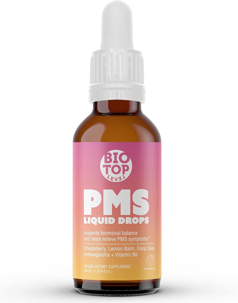 PMS Relief Hormone Balance Women Liquid Drops, Menstrual Cramps, Bloating, & Mood Swings Relief with Chasteberry, Vitamin B6, Lemon Balm, Dong Quai, Ashwagandha, Sugar-Free, 1 fl oz