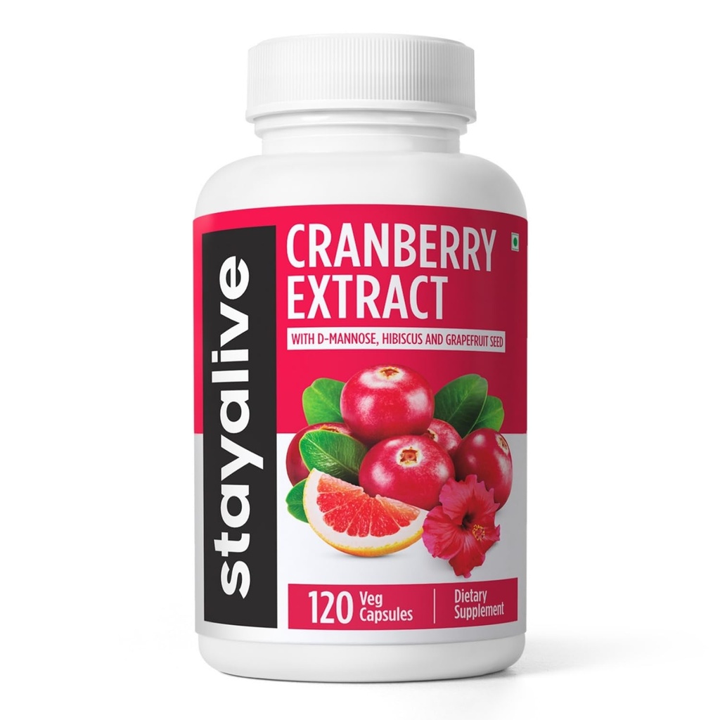 STAY ALIVE Cranberry Supplement w/D-Mannose, Hibiscus & Grapefruit Seed Extract | Supports Urinary Tract Health | 120 Capsules | Vegan, Non-GMO & Gluten-Free D-mannose Cranberry Pills for Women & Men