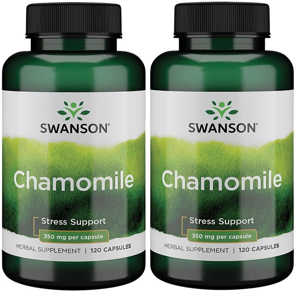 Swanson Chamomile Stress Support - Made with German Chamomile Flower - Herbal Supplement to Promote Stress, Relaxation and Sleep Support - Helps Easy Body and Mind - (120 Capsules), 2 Pack