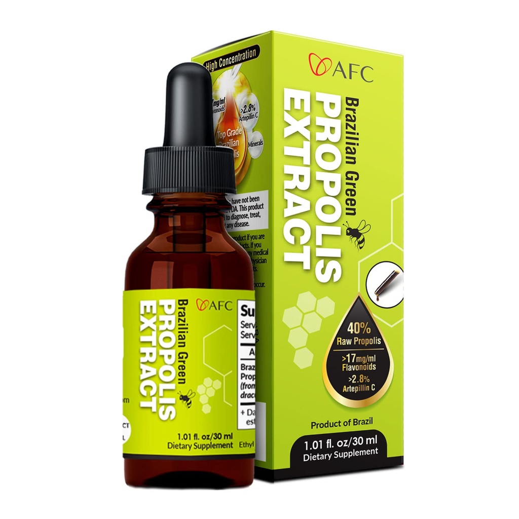 AFC Japan Brazilian Green Propolis Extract | Highest Artepilin C & Flavonoids for Antioxidant & Immune Support Pure Concentrated Liquid Extract Bee Propolis Tincture from Brazil (30ml/ 1Fl.Oz)