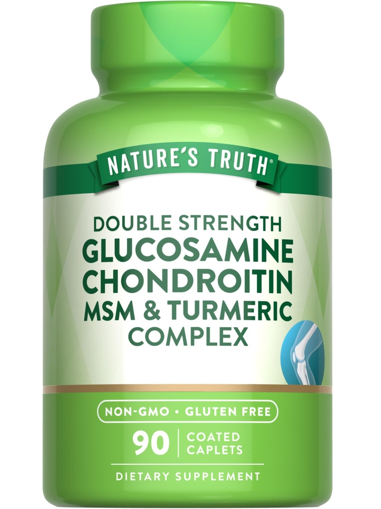 Nature's Truth Glucosamine Chondroitin MSM Complex | 90 Caplets | with Turmeric | Double Strength | Non-GMO & Gluten Free Supplement
