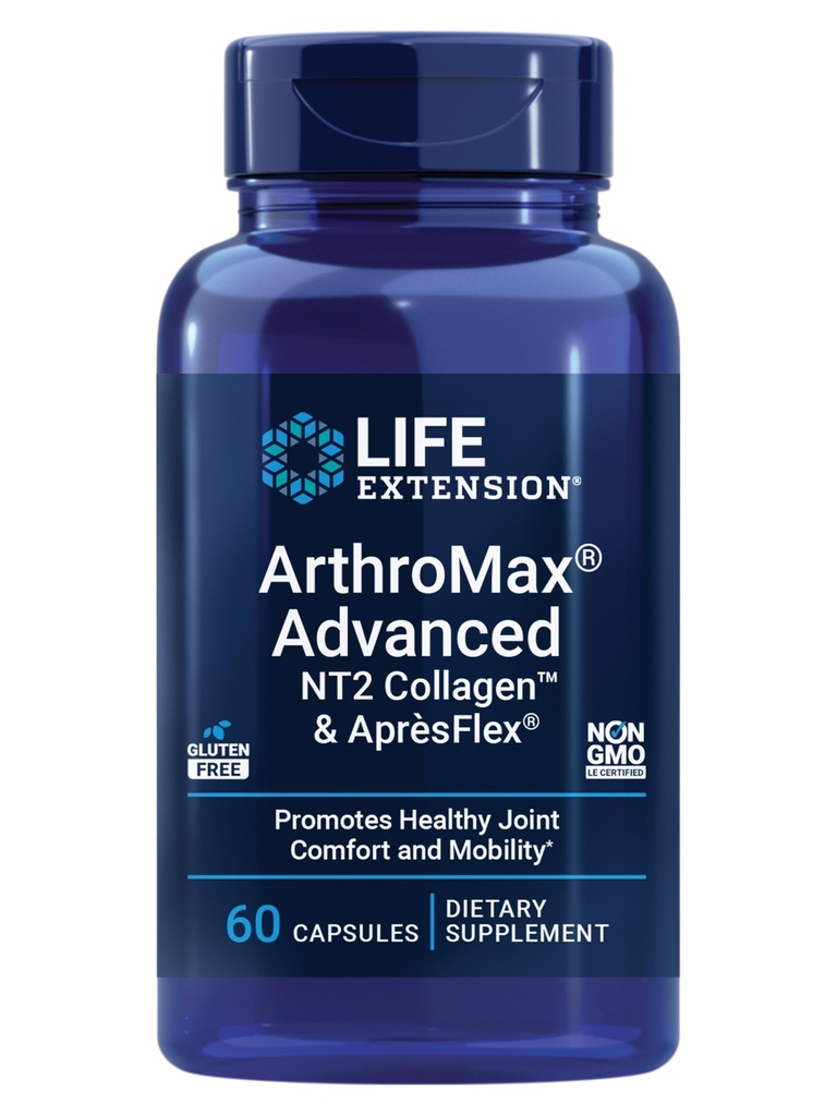 Life Extension ArthroMax® Advanced NT2 Collagen™ & AprèsFlex®, glucosamine sulfate, Boswellia (Indian Frankincense), Joint Health, Mobility, Gluten-Free, Non-GMO, 60 Capsules