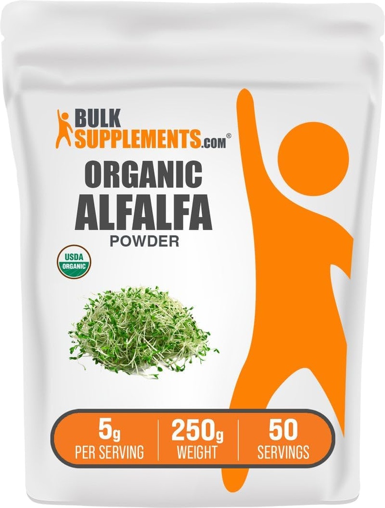 BulkSupplements.com Organic Alfalfa Grass Powder - Alfalfa Supplement, Green Superfood Powder - Vegan & Gluten Free, 5g per Serving, 250g (8.8 oz) (Pack of 1)