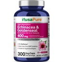 NusaPure Echinacea Goldenseal Capsules, 400mg. 300 Veg Capsules (Non-GMO, Vegan)