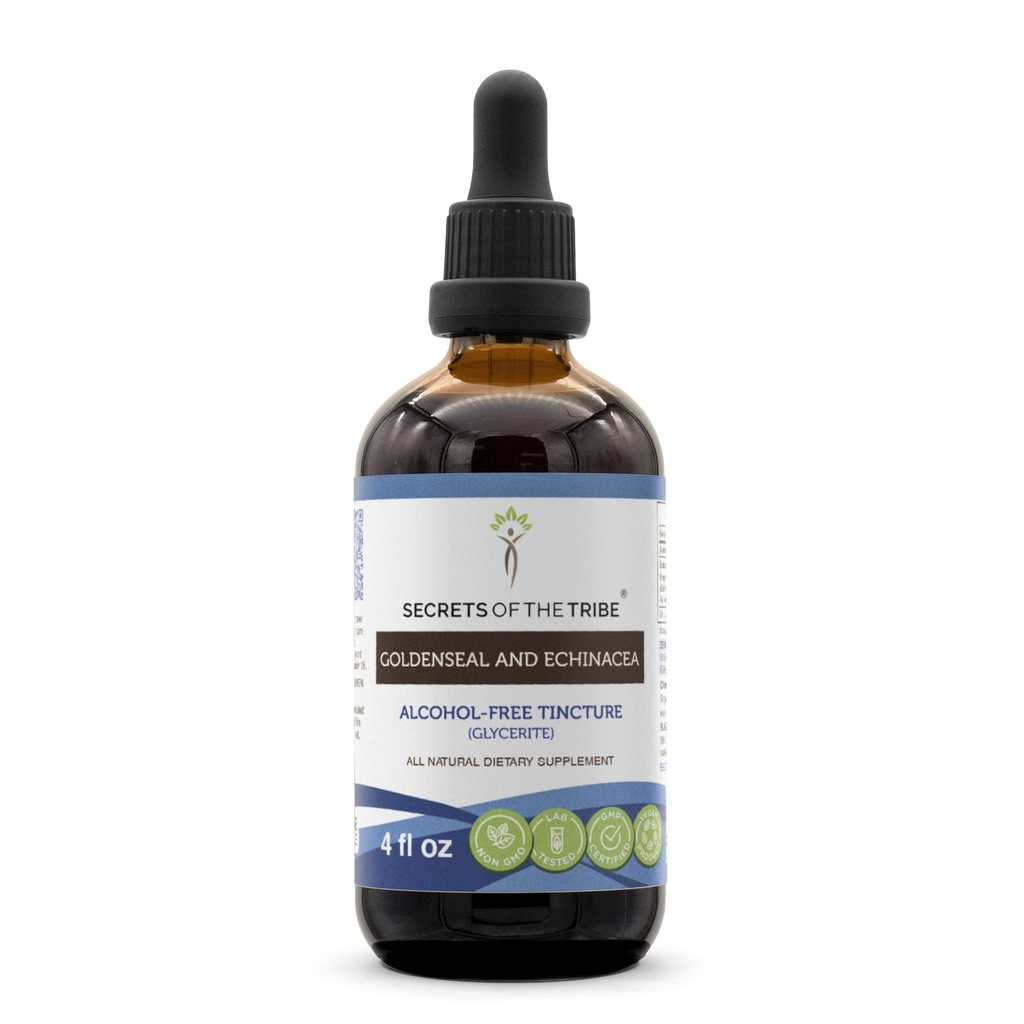 Secrets of the Tribe Goldenseal and Echinacea Alcohol-Free Liquid Extract, Herbs (Echinacea Root (Echinacea Purpurea), Goldenseal Root (Hydrastis Canadensis)) Tincture Supplement (4 FL OZ)
