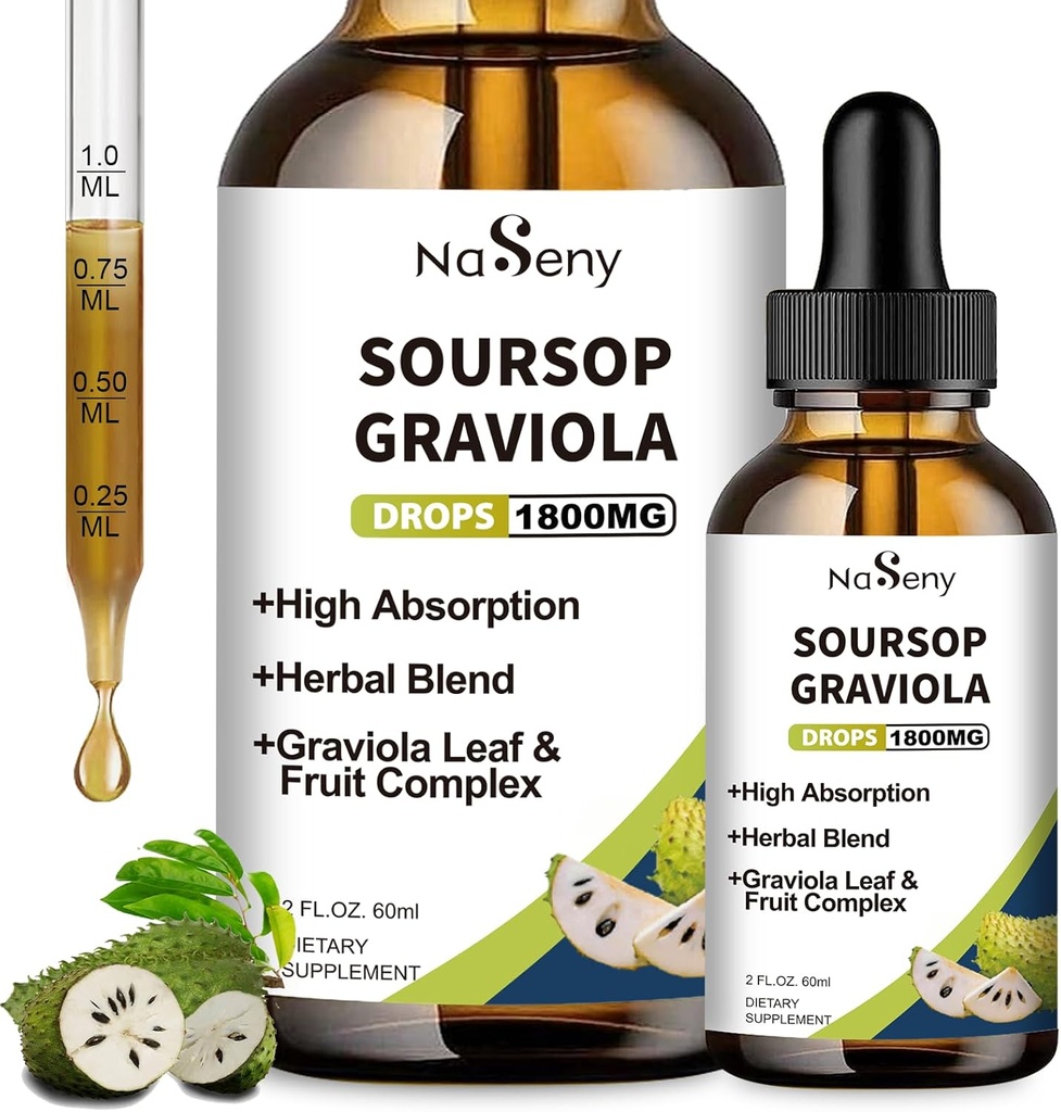 Soursop Bitters Liquid, Soursop Bitters for Immune, Antioxidant, Digestive, Graviola Fruit and Leaf Extract Drop, Herbal Extract with Vitamin for Cell Support & Regeneration, Daily Supplement, 2 FL OZ