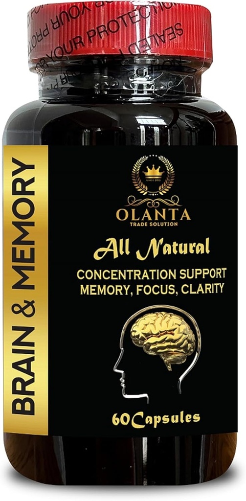 Brain and Memory Supplements - Neurotransmitter Support, Energy & Better Concentration, Memory Enhancement, Brain Supplements for Memory, Ginkgo Biloba - 1 Bottle 60 Capsules