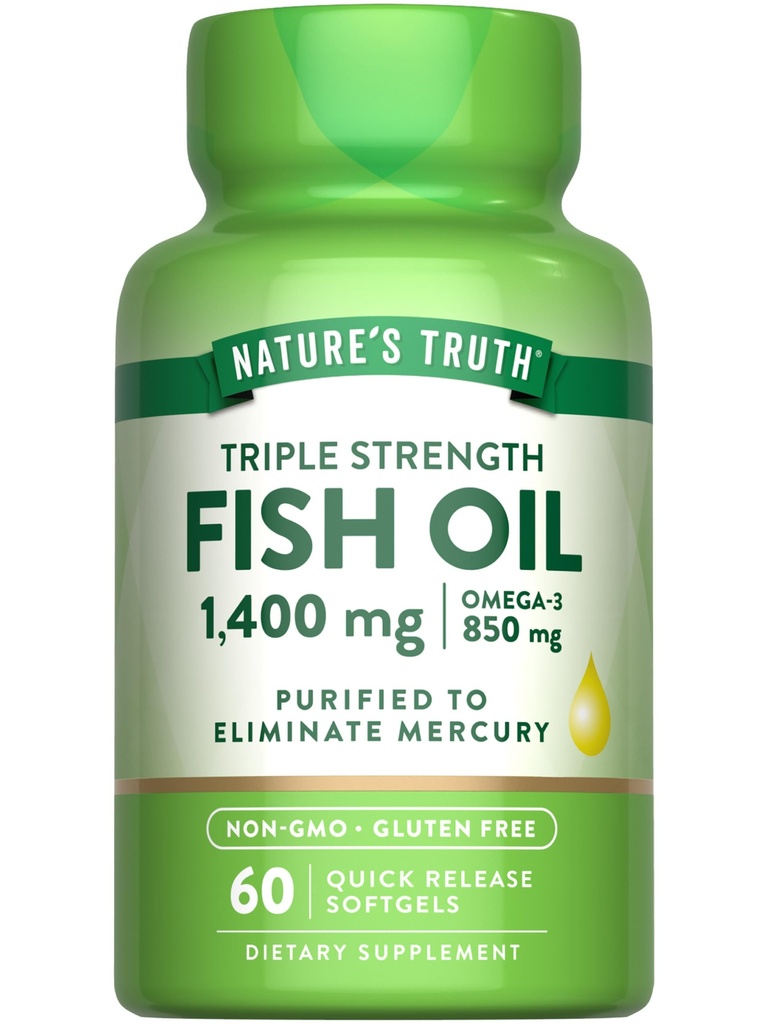 Nature's Truth Triple Strength Fish Oil 1400 mg | 850 mg Omega-3 | 60 Softgels | Non-GMO & Gluten Free